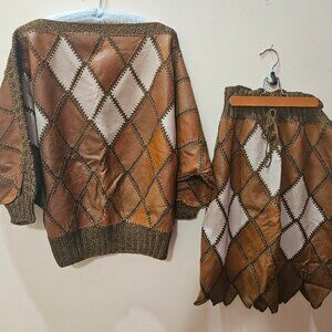 Vintage Patchwork Leather Skirt & Top